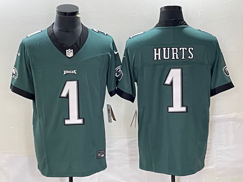 Men Philadelphia Eagles #1 Hurts Green 2023 Nike Vapor Limited NFL Jersey style 2